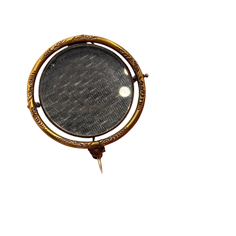 Antique Victorian Swivel Mourning Brooch Woven Hair Memento Gold Filled Engraved
